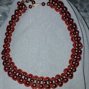 Vintage Elegant Red Beaded Necklace. Made In Hong Kong